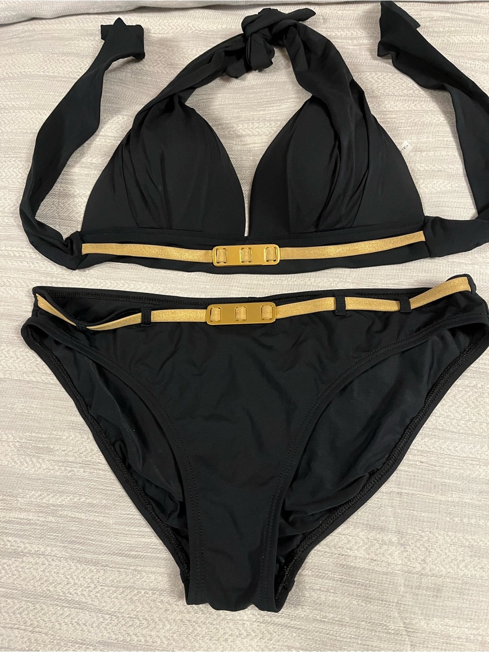 Bleu Rod Beattie Black with Gold Trim Halter Sz 8 and Bikini bottom Sz 10
